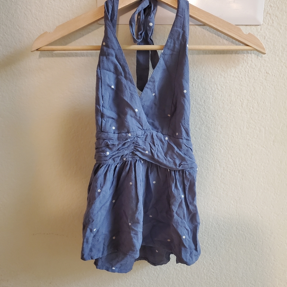 Abercrombie & Fitch Blue Polka Dot Halter Top Blouse XXS